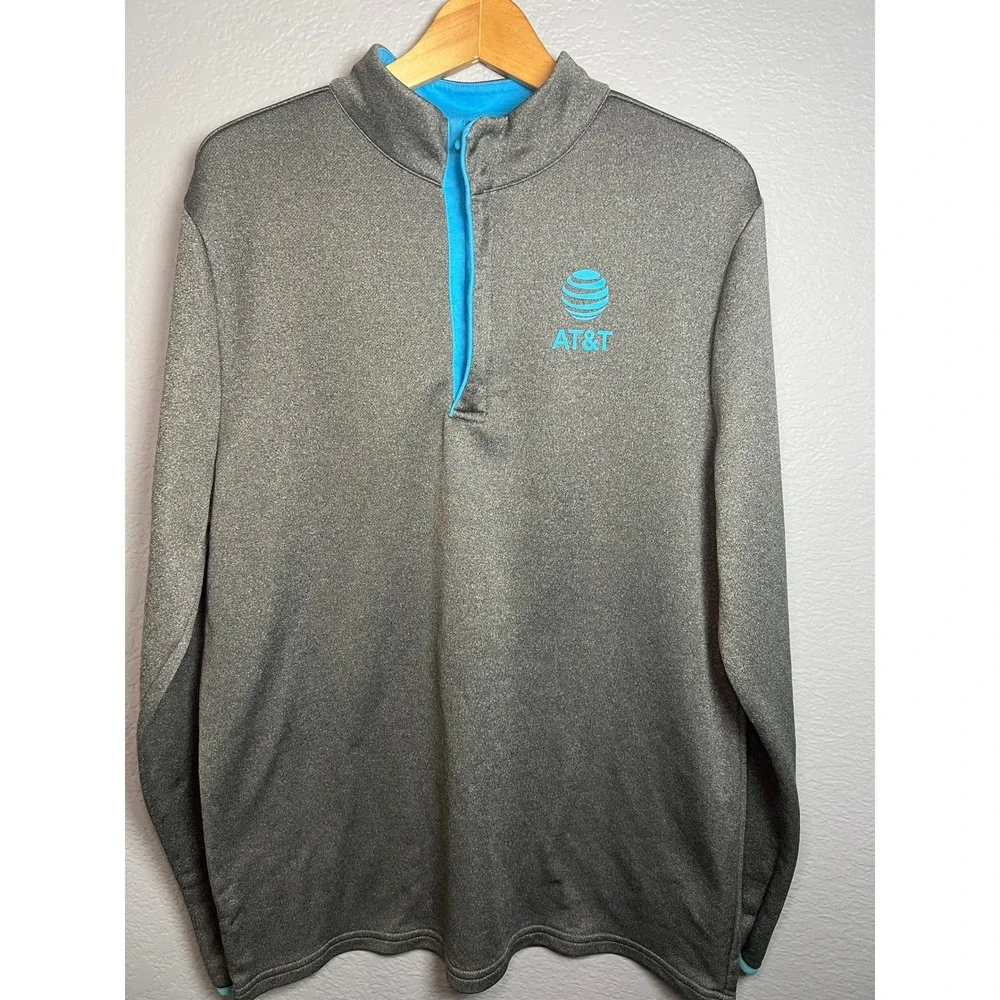 AT&T Corporate Logo Quarter Zip Pullover Gray Blue Mens Large Performance Top